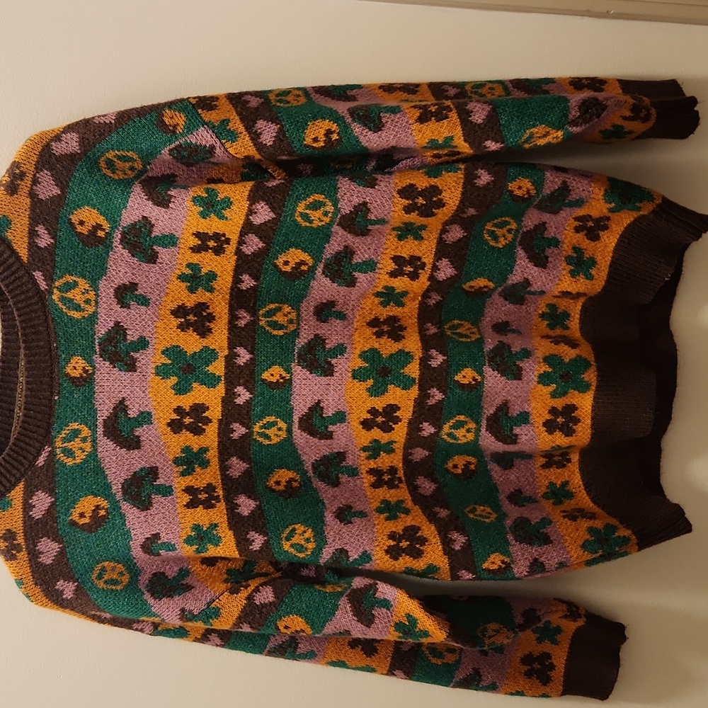 Mushroom Psychedelic Sweater Stitch and Pine Size Med